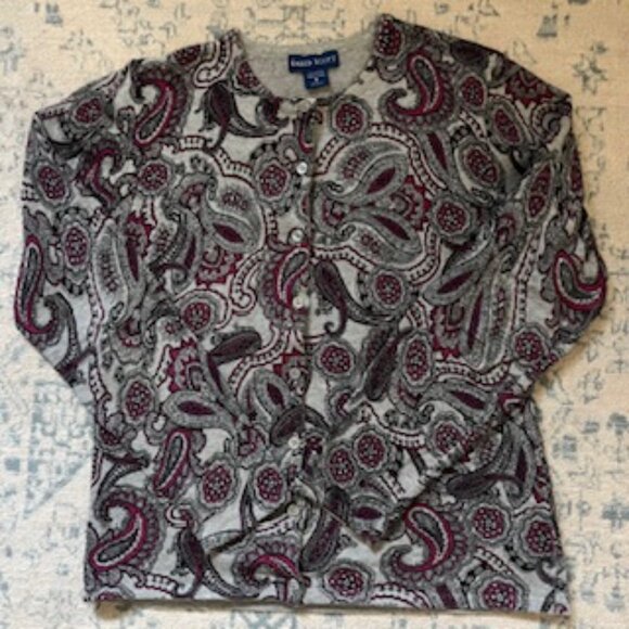 🧡3/15 Karen Scott Paisley Print Cotton Gray Cardigan Women's S - Picture 1 of 7